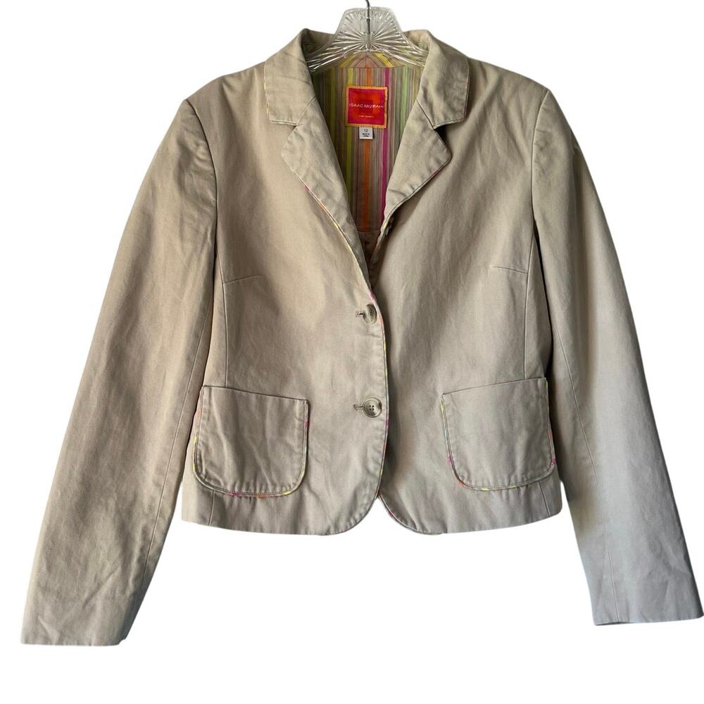 Isaac Mizrahi Khaki Blazer Womens Size 12 Buttons Pockets Work Layer Neutral